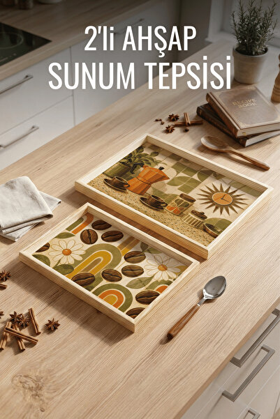 Nandy Home 2'li Kahve Çekirdekleri Desenli - Ahşap Çerçeveli Dekoratif Sunum ...