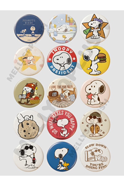Trend Çizgi Film Rozetleri Snoopy 15 Adet 44 mm