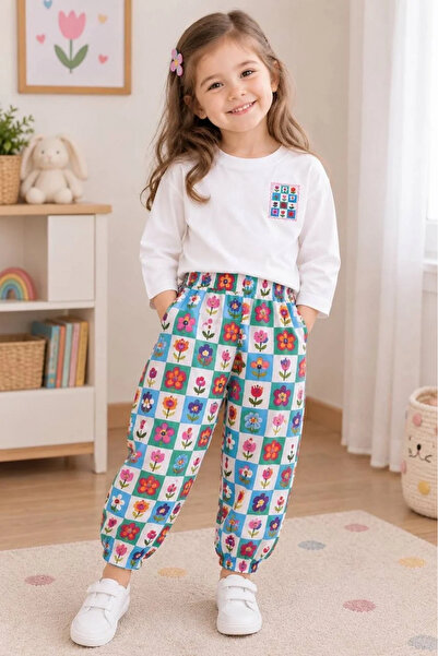 Kidmark Çocuk Modası طقم بناتي من القطن 100% بنقشة الزهور