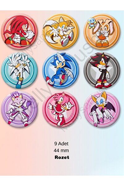 mellysaplush Sonic Rozet Set 9 Adet 44 mm