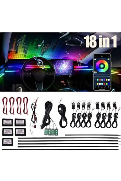 C9 Sese Duyarlı Rgb Kayar Led Araç Içi Ambiyans Şeritleri App Bluetooth Kontr...