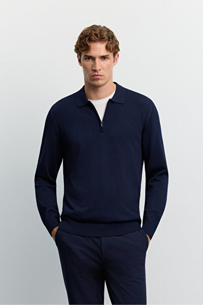 Avva Erkek Lacivert Polo Yaka Basic Düz Rayon Kazak B005150
