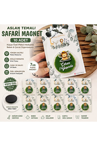 doğrukan Safari Aslan Figürlü Pleksi Bebek Magneti 10 Adet | Kişiye Özel Hedi...