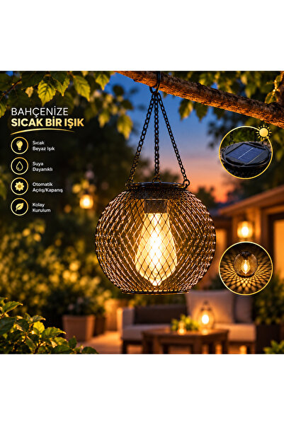 maetheus Güneş Enerjili Askılı Bahçe Feneri Solar LED Dekoratif Aydınlatma La...