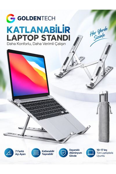 Golden Tech Alüminyum Ayarlı Laptop Macbook Uyumlu Notebook Yükseltici Stand