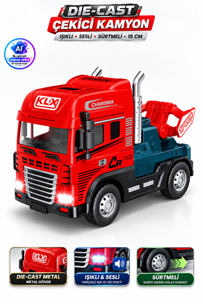 YILDIRIM OYUNCAK Sürtmeli Sesli Işıklı 15 cm Metal Die Cast Tır - Işıklı Müzi...