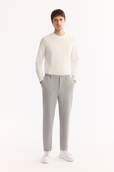 Avva Erkek Gri Yanı Lastikli Bi-Stretch Hafif Çizgili Slim Fit Pantolon A52Y3203