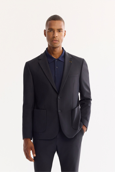 Avva Erkek Lacivert Mono Yaka Bi-Stretch Su İtici Kırışmaz Blazer Comfort Sli...