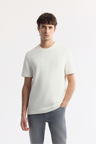 Avva Men's White Crew Neck Printed Bi-Stretch Interlock Regular Fit T-Shirt A...