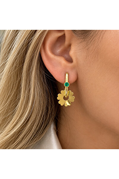 simurg jewellery Yeşil Taşlı Gümüş Göçmen Küpe