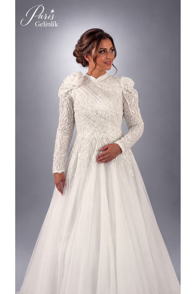 Paris Bridal model Rosen Armin - Dantelli Tesettür Gelinlik