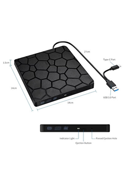 Choice1 black 2 in 1 External DVD RW Drive USB 3.0 Type C Interface Slim DVD ...