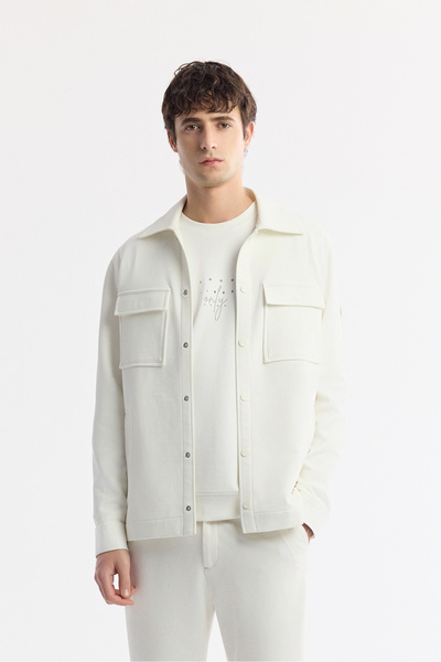 Avva Erkek Beyaz Klasik Yaka Pamuklu Jersey Comfort Fit Gömlek Ceket A51Y2048