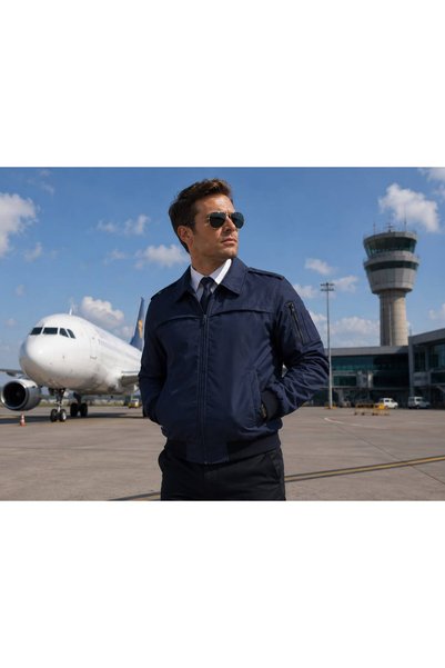CREWTURK Pilot Jacket Navy Blue Fabric (Hidden Pec) Dng95_L
