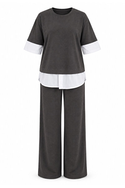 POİSE Shirt Detailed T-Shirt Pants Modal Pique Set