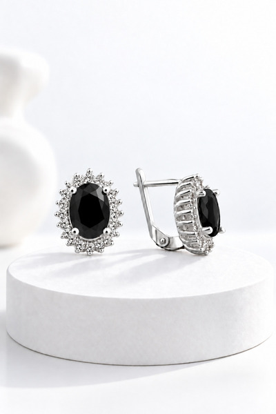 jelux silver Gümüş 925 Ayar Kadın Oval Model Taşlı Anturaj Küpe