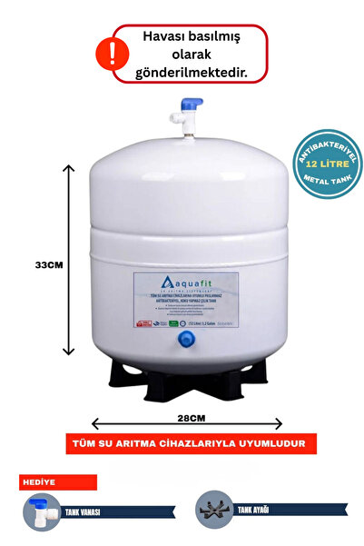 aquafit Su Arıtma Tankı – 12 Lt-3,2 Galon-Paslanmaz Metal + Tank Vanası ve Ay...