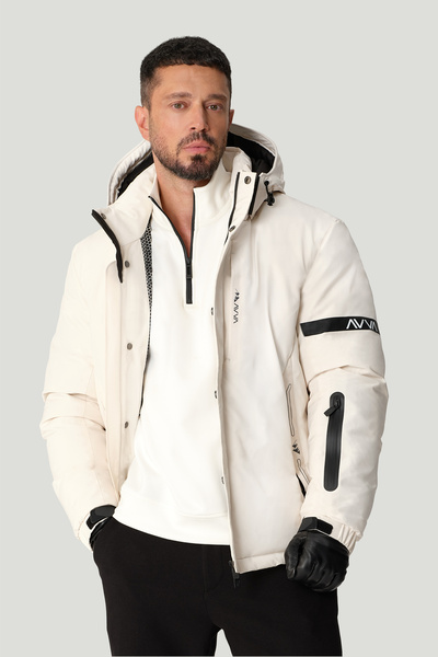 Avva Men's Ecru Inflatable Ski Coat - Hood, Water Repellent, Windproof, -20 D...
