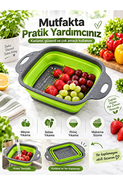 TEYYE Silikon Kare Katlanır Süzgeç - Makarna, Sebze Ve Pirinç Yıkama Süzgeci ...