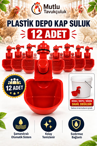MUTLU TAVUKÇULUK 12 Adet Otomatik Civciv Suluğu Plastik Depo Suluk Güvercin B...