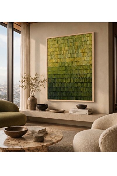 Boho wellness studio Çerçeveli MDF Yeşil Soyut Tablo | Modern Minimalist Duva...