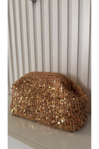 WOMANBAG Handmade Wick Gold Sequin Clutch Portfolio Bag(37X20Cm)