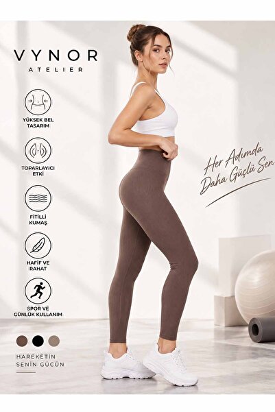 vynor atelier Women's High Waist Corded Fabric Leggings - Shaping / Sculpting...