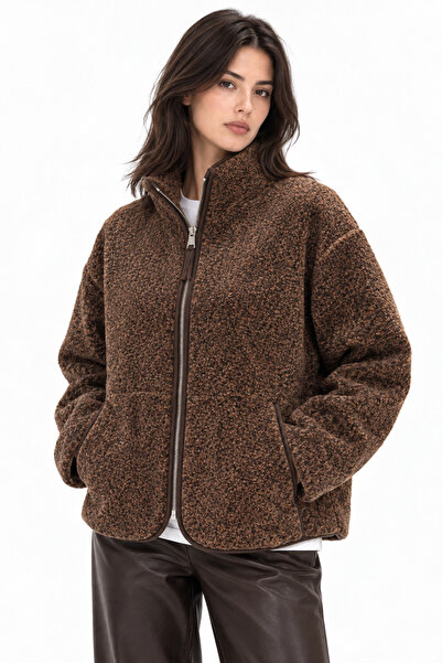 Mixray 4984 Kadın Fermuarlı Önden Cepli Yumuşak Dokulu Dik Yaka Polar Sweatsh...