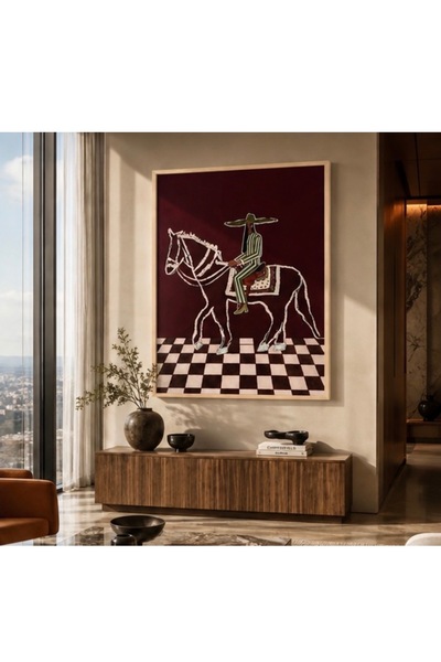 Boho wellness studio Çerçeveli MDF Atlı Figür Tablo | Modern Equestrian Duvar...