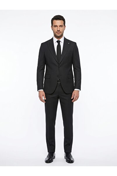 Presto **Erkek Exclusive Siyah Çizgili Yün Takım Elbise 6 Drop Slim Fit – İta...