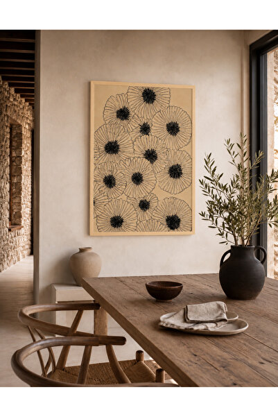 Boho wellness studio Çerçeveli MDF Dijital Baskı Minimal Çiçek Çizimi – Siyah...