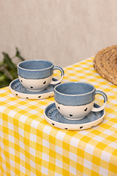 Mions Amor 2'li Altlıklı Premium Stoneware Seramik Fincan Takımı – El Yapımı Türk Kahvesi ve Espresso Fincanı Takımı