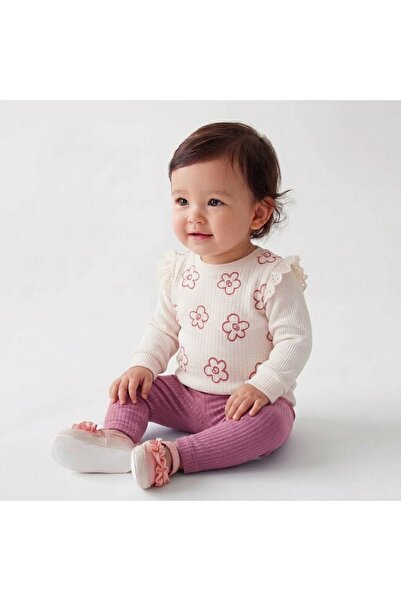 NİKUBY BABY Kız Bebek Mevsimlik 2’li Takım Tek Çiçek Desenli Uzun Kolu Pamukl...