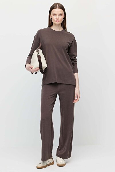 PAULMARK Women's Crew Neck Textured Slit Blouse