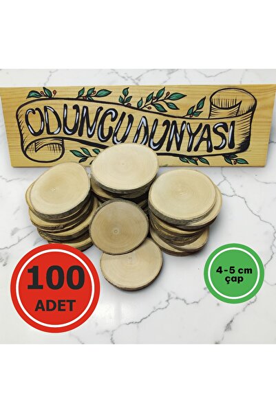 100 Adet - 5-6 Cm Ahşap Hobi Boyama Hediyelik Odun Kütük Dilimi
