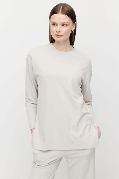 PAULMARK Women's Crew Neck Textured Slit Blouse