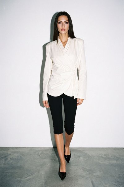 Setre Cream long sleeve blouse with tie detail