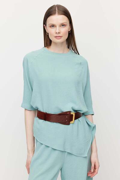 PAULMARK Kadın Asimetrik Kesim Oversize Bluz