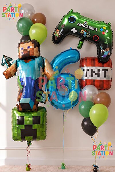 Parti Station Minecraft Balon Set 6 Yaş – 15 Parça Lacivert Rakam Balon, Oyun...