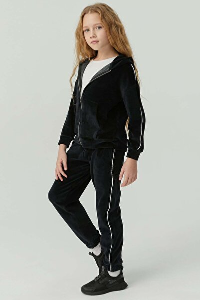 PAULMARK Kız Çocuk Şerit Detaylı Kadife Sweat Alt