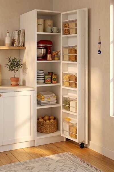 Arles Home Riva 160x45 cm Tek Kapaklı Tekerlekli Çok Amaçlı Kiler Dolabı Mat ...
