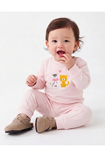 air baby طقم بناتي موسمي مكون من قطعتين مطبوع عليه قطة وحصان وحشي، بأكمام طوي...
