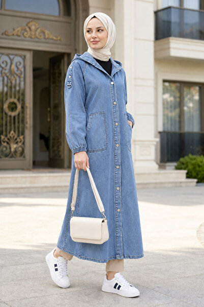 Hb Harma Time Butik قبعة نسائية ذات غطاء للرأس وأزرار وجيوب من قماش الدنيم ال...