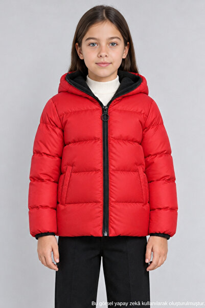 Freemen Girl's Red Fleece Fur Hooded Waterproof Wind Resistant Pocket Puffer ...