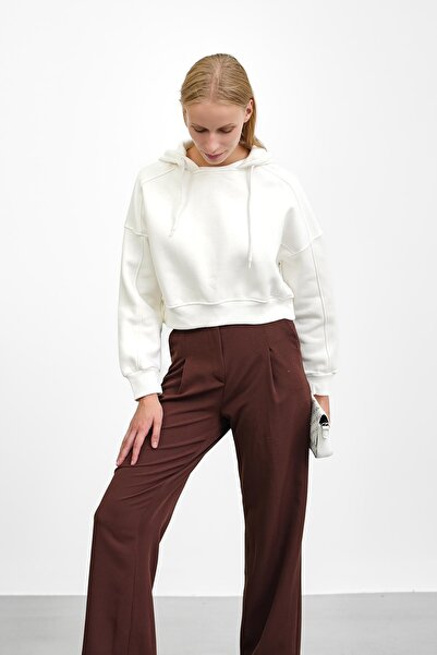 İmajButik Ecru Hooded Inside Sh Fleece-Lined Three Thread Sweatshirt