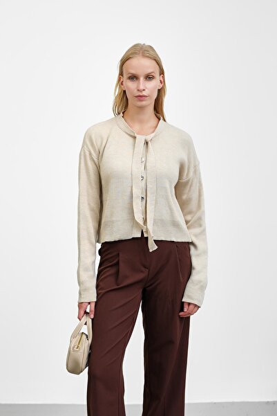 İmajButik Stone Collar Buttoned Knit Cardigan