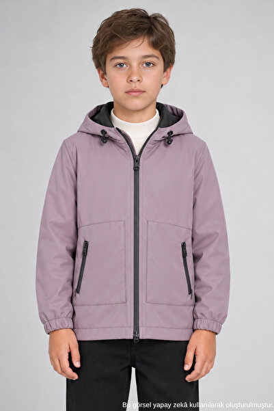 Freemen Boy's Plum Lined Water and Windproof Hooded Raincoat with Double Zipp...