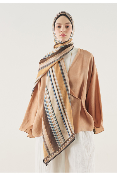 Freshscarfs Σχέδιο Line Harmony Μαλακό Σάλι Βισκόζης Πικρό Καφέ