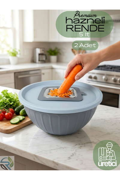 Rika Garden Kapaklı Hazneli Rende 5 Lt - 2. ÜRÜN HEDİYE !! Mavi -Kahverengi