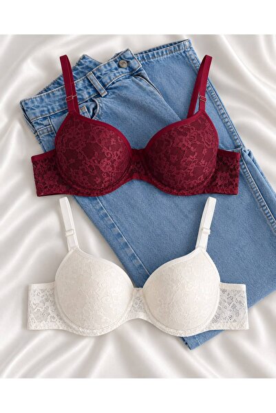 Gold Night Women's Lace Pack Supported Wired Push up Padded Soft Bra Double Pack